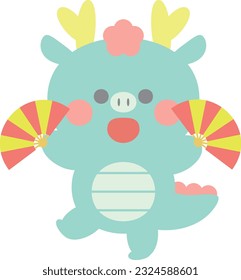 A dragon dancing with a folding fan