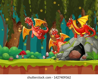 Un dragón en la ilustración del bosque oscuro