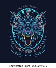 Drache der Dunkelheit. Badass-Kunstwerke für T-Shirt, Kleidung, Bekleidung und andere Druckvorlagen.