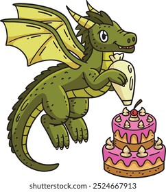 Dragon Decorating Cake Cartoon Colored Clipart 