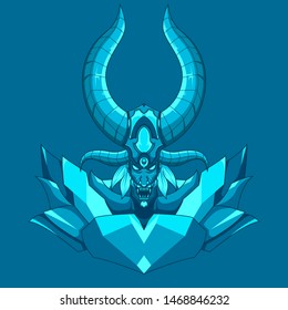 Dragon demonic monster vector illustration. Mythical demon head illustration with horns and fangs