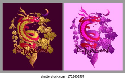 Dragon design for sukajan. Japan traditional cloth or t-shirt with digital hand drawn. Embroidery Men T-shirts Summer Casual Short Sleeve Hip Hop T Shirt Streetwear
