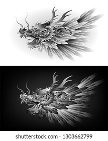 Dragon head​ logo​ design with​ white and black background 