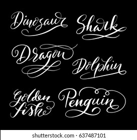 Dragon and dinosaur hand written typography. Good use for logotype, symbol, cover label, product, brand, poster title or any graphic design you want. Easy to use or change color 