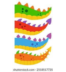 Dragon and dinosaur tails costumes vector cartoon set isolated on a white background.