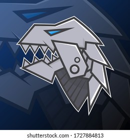 Dragon, Dinosaurs Mecha Robotic Head. Esport Game Logo Style.