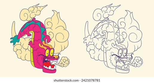 dragon doodle illustration for book coloring page