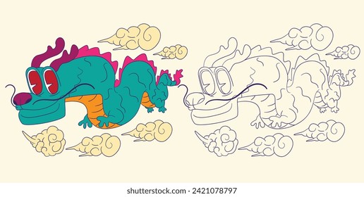 dragon doodle illustration for book coloring page