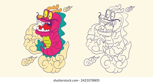 dragon doodle illustration for book coloring page