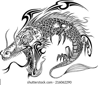 Dragon Doodle Sketch Tattoo Vector