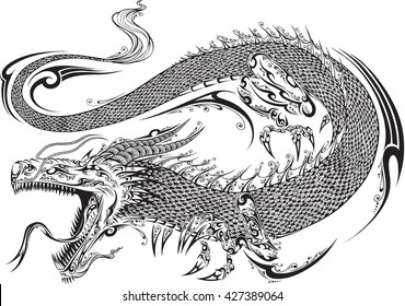 Dragon Doodle Sketch Tattoo Vector 