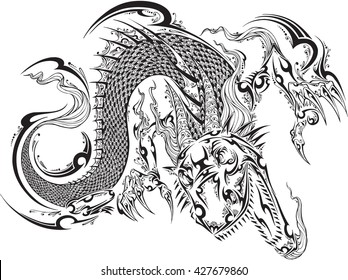 Dragon Doodle Sketch Tattoo Vector