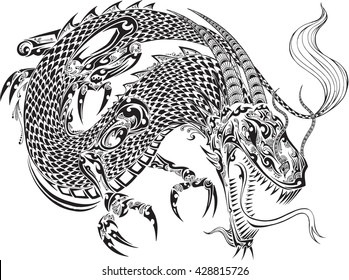 Dragon Doodle Sketch Tattoo Vector 