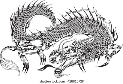 Dragon Doodle Sketch Tattoo Vector 