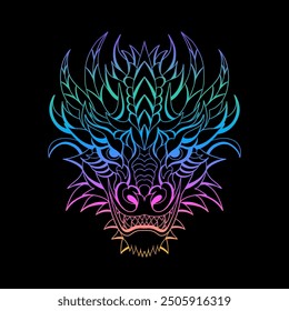  Dragon in doodle style with gradient colors on black background.