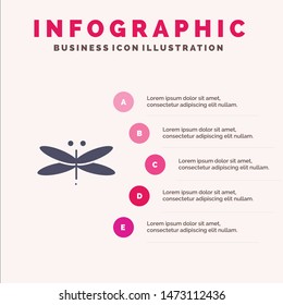 Dragon, Dragonfly, Dragons, Fly, Spring Solid Icon Infographics 5 Steps Presentation Background