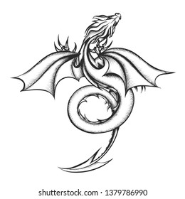 Dragon drawn in engraving style inspired by George Martin books.  Vector iillustration.