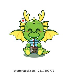 dragon drink boba milk tea cartoon vector illustration.