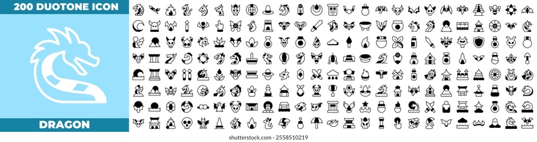 Dragon Duotone Editable Icons set. Vector illustration in modern thin duotone style of dragon icons: dragon, chinese, asian, etc