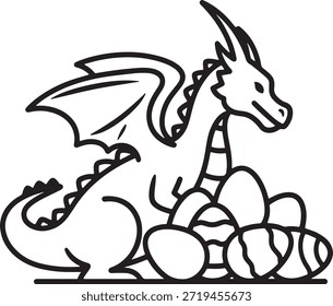 Dragon Easter Eggs Silhouette Icon Vector Mythical Creature Fantasy Beast Dragons Spring Holiday Celebration Guarding Eggs Logo Symbol Sign Illustration