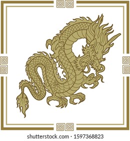 Dragon Eastern Antique with square line Illustration vector design