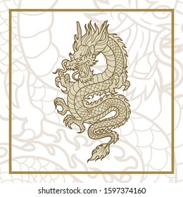 Dragon Eastern Antique with square line Illustration vector design for chinese festival