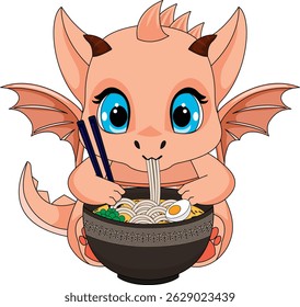 Dragon Eating Ramen Noodles Vector