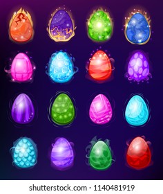 Dragon eggs vector cartoon egg-shell and colorful egg-shaped easter symbol illustration set of fantasy dinosaur egghead isolated on background