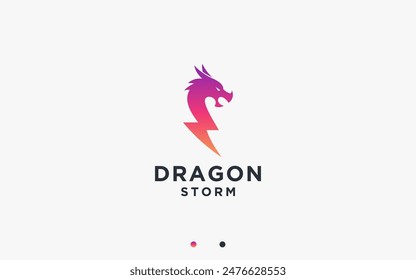dragon with electricity logo design vector silhouette illustration