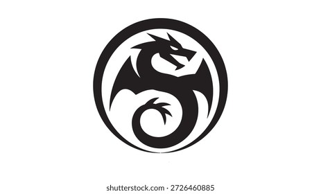 Emblema del dragón en círculo, diseño negro simple, concepto del logotipo