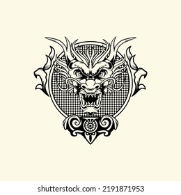 Dragon emblems, badges, labels, logos or t-shirt prints with vintage style, white background.