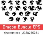 Dragon Eps Bundle, Head, Dragon Cut File, Clipart, Animal eps, Dragon Silhouette, Dragon tattoo 