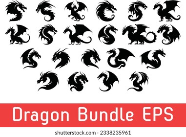 Dragon Eps Bundle, Head, Dragon Cut File, Clipart, Animal eps, Dragon Silhouette, Dragon tattoo 