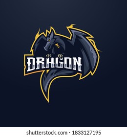 
Dragon e-Sport Mascot Logo Design Illustration Vector. Angry black dragon