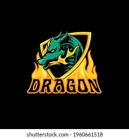 Dragon Esport Mascot Logo with Fire Flame