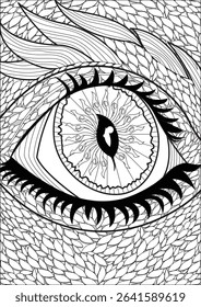Dragon Eye Coloring Page For Adult Line Art Vector
