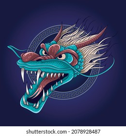 Dragon face head illustration, perfect for design of t-shirts, stickers, merchandise, etc