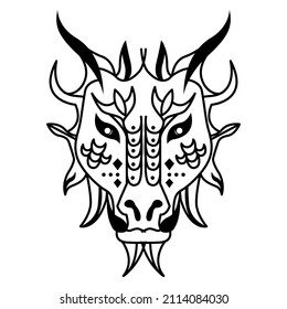 Dragon face isolated on white background. Stylized dragon head chinese zodiac sign.