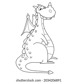 Dragon  fairy tale cartoon vector illustration isolated on white background.Black and white.outline.coloring book pages