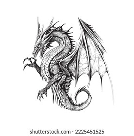 Dragon fairy tale character sketch hand drawn Vector illustration