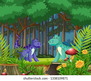 Dragon in the fairy tale forest illustration
