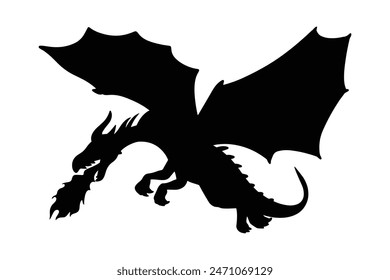 Dragon fantastic silhouette symbol mythology fantasy vector art illustration