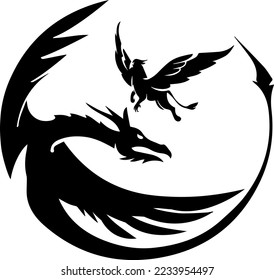 Dragon fighting with pegasus. mythical beast isolated on white. heroic battle between monster.