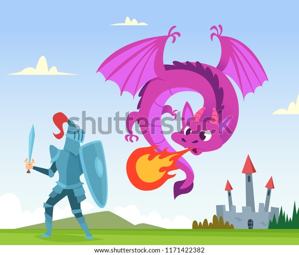 Dragon Fighting Wild Fairytale Fantasy Creatures Stock Vector (Royalty ...