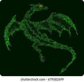 Dragon from the figures on the old monitor. Binary code