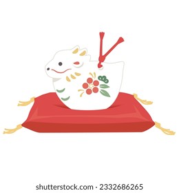 Dragon figurine on a red cushion(Japanese New Year lucky charm), Vector illustration