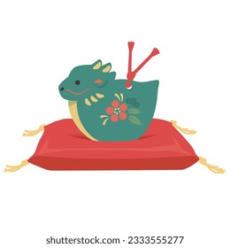 Dragon figurine on a red cushion(Japanese New Year lucky charm), Vector illustration