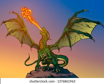 Happy Fire Breathing Green Dragon With Wings Set of 4 Coasters 
