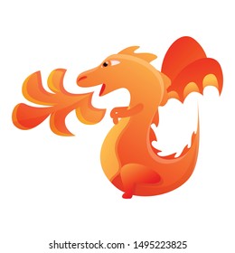 Dragon with fire icon. Cartoon of dragon with fire vector icon for web design isolated on white background