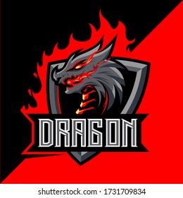 Dragon fire mascot esport vector logo design